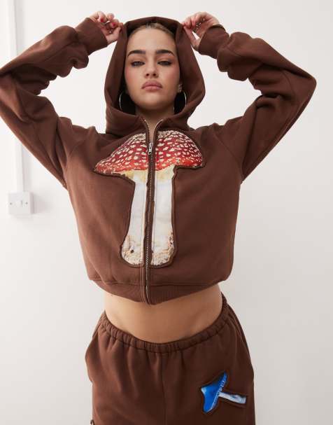 Tyler McGillivary mushroom print hoodie co-ord in brown - view 1