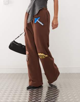 Tyler Mcgillivary Mushroom Print Wide Leg Pants In Brown