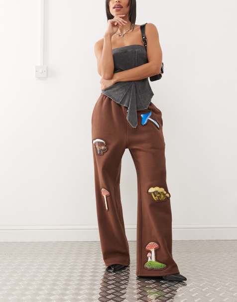 Tyler McGillivary mushroom print wide leg trousers co-ord in brown - view 1