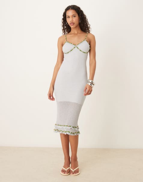 Tyler McGillivary Nylah knitted embroidered midi dress in silver - view 1