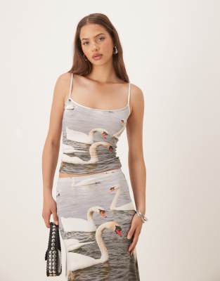 Tyler Mcgillivary Swan Print Slinky Tank Top