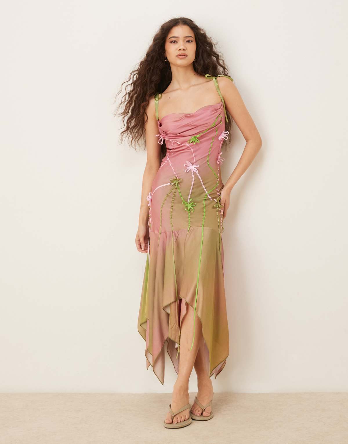 Tyler Mcgillivary sylvia rainbow swamp ribbon detail midi dress in multi