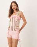 [Tyler McGillivary] Tyler McGillivary sylvia ribbon corset top in pink (part of a set) 14 PINK