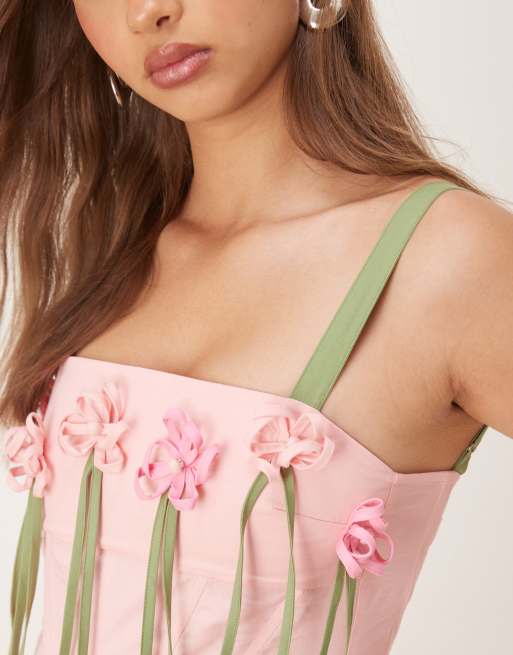 Tyler McGillivary sylvia ribbon corset top in pink - part of a set