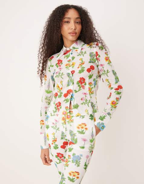 Tyler Mcgillivary uma flower print button down shirt in white - view 1