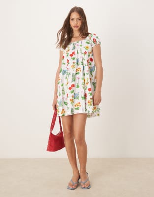 Tyler Mcgillivary uma flower print mini smock dress in white - view 1