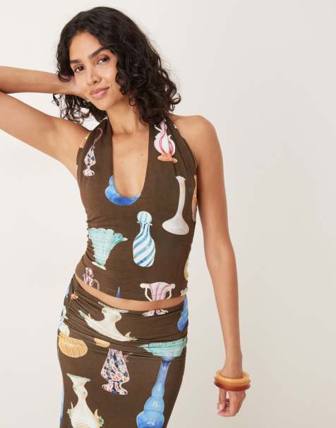 Tyler Mcgillivary vase print halter top in brown