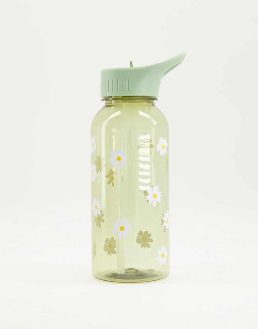 Typo 1 litre water bottle with daisy print-Green
