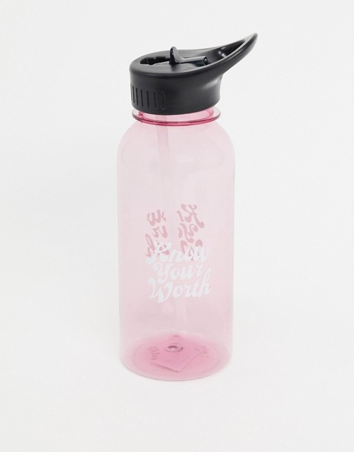 Typo 1 litre water bottle with know your worth slogan