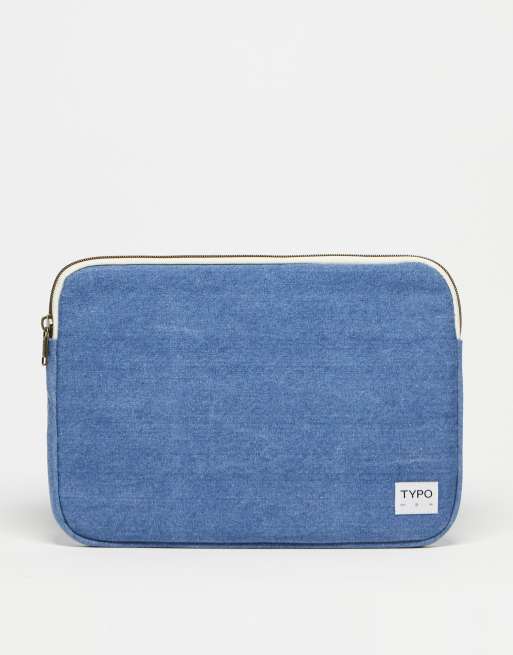 Typo 13 laptop sleeve in blue denim ASOS