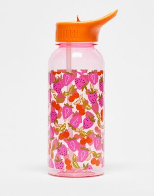 Typo 1L water bottle in pink with fruity print