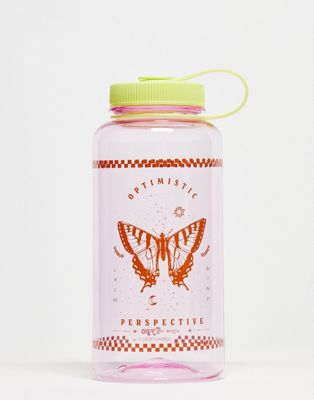 Typo 1L water bottle with butterfly design in pink