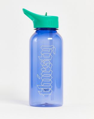 Typo 1L water bottle with 'thirsty' slogan in blue | ASOS