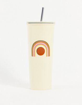 Typo 650 ml metal drinks holder with straw with rainbow-Multi