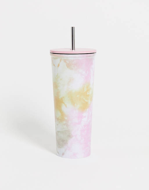 Typo 650ml metal cup with straw in pink tie dye