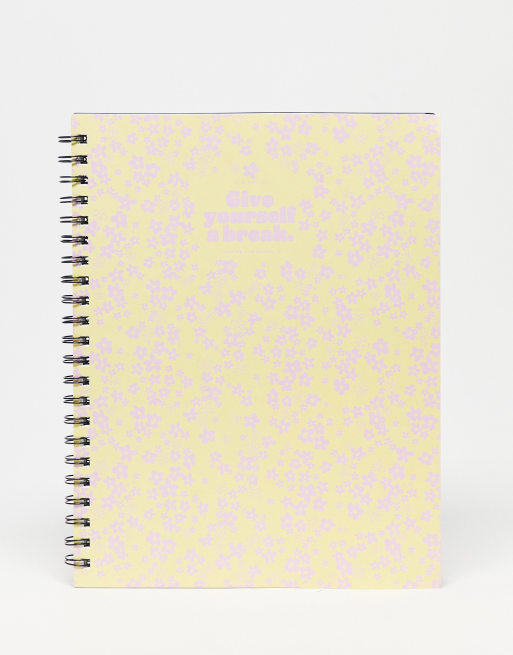 Typo A4 notebook in yellow ditsy flower design ASOS