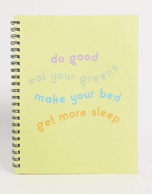 Typo A4 notebook with slogan 'do good and eat your greens'