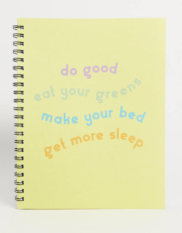 Typo A4 notebook with slogan 'do good and eat your greens&#x27