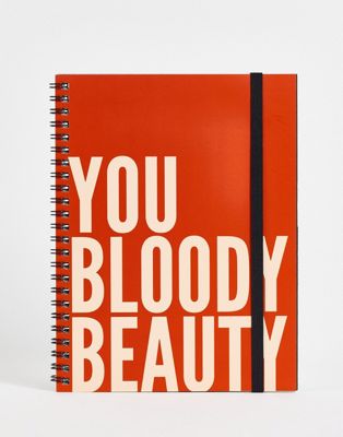 Typo A5 notebook with 'you beauty' slogan in red - RED