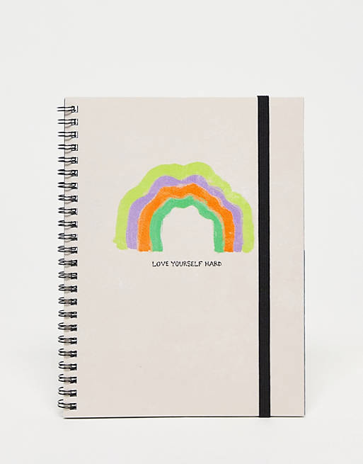 Typo A5 spiral notebook with 'love yourself' slogan - MULTI