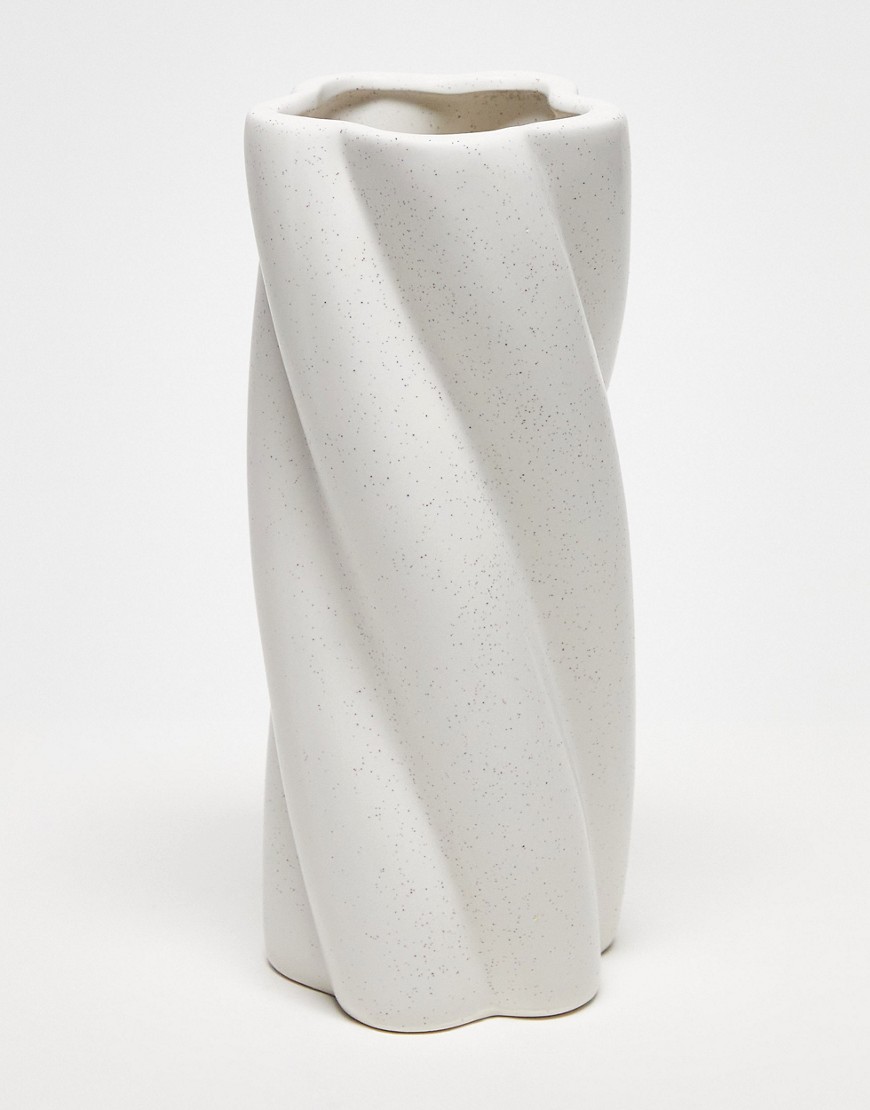 Typo abstract twist vase in cream speckle-White