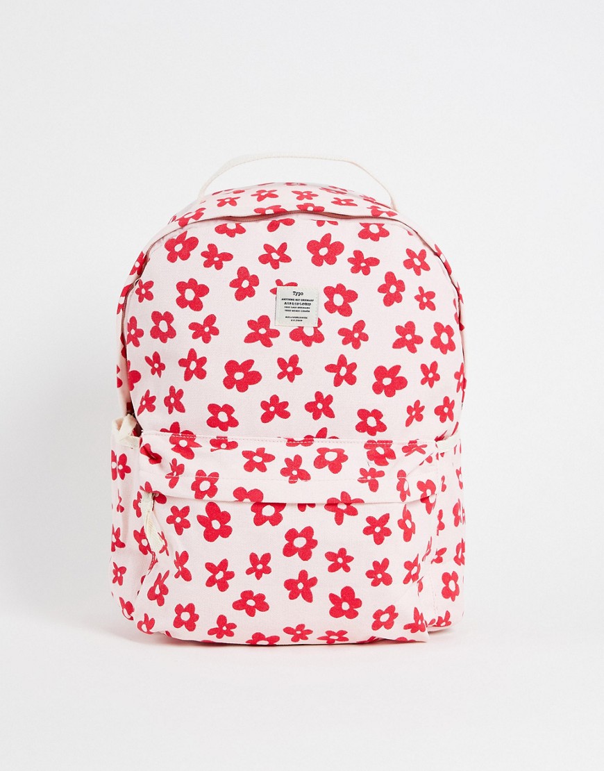 Typo Backpack In Pink And Red Flower Design