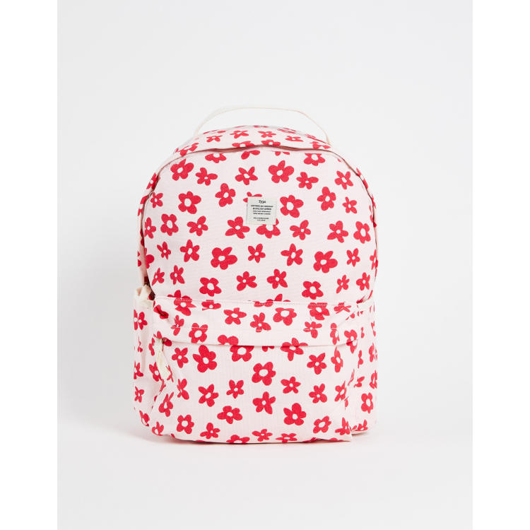 Typo backpack in pink and red flower design ASOS