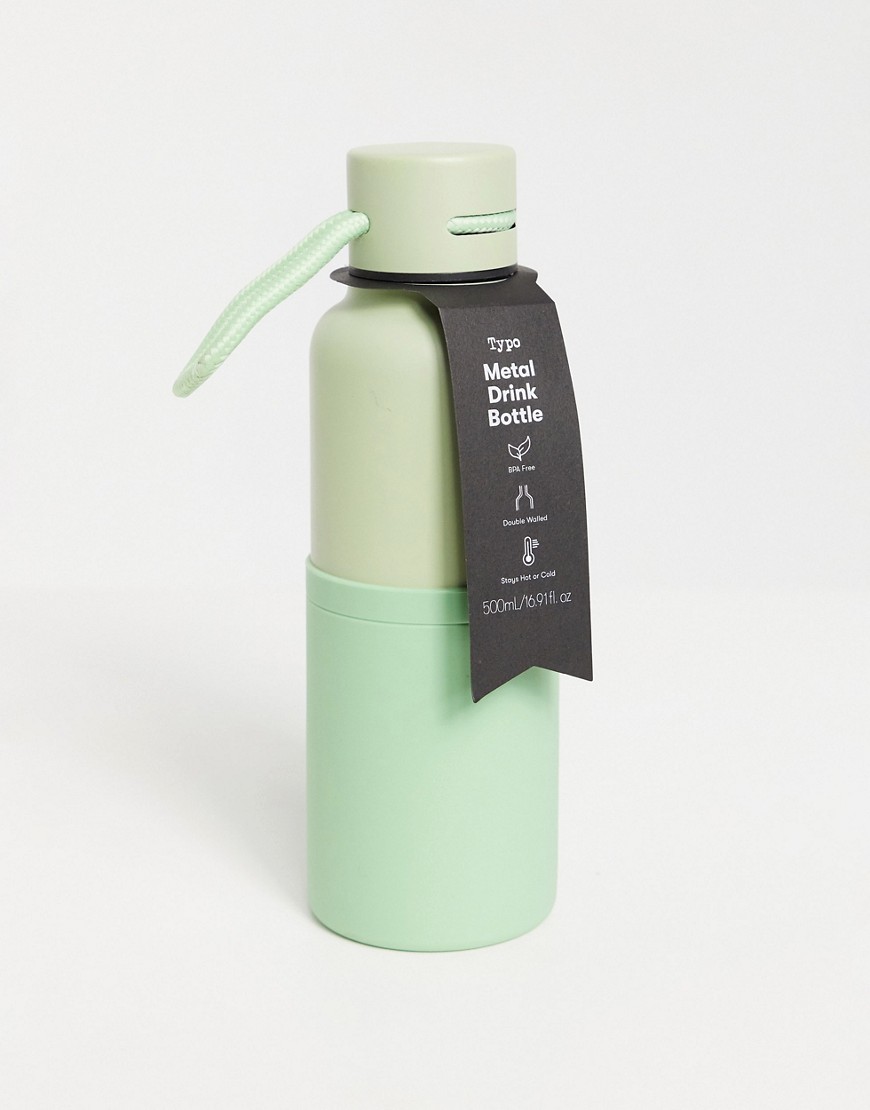 Typo – Blockfärgad vattenflaska i metall med repögla, 500 ml-Flerfärgad