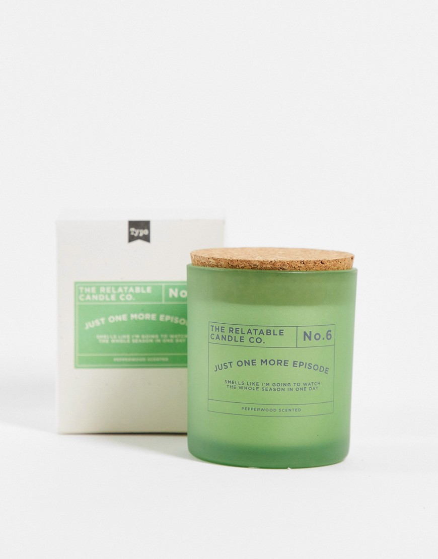 Typo Candle With Slogan 'just One More Episode' In Green