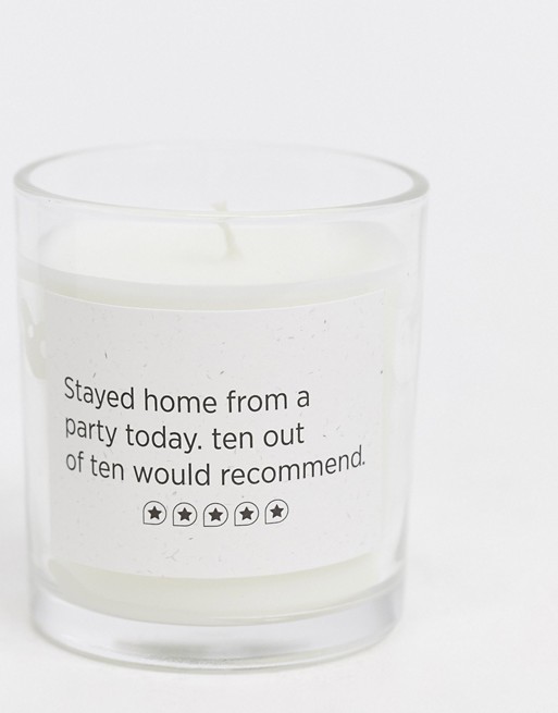 Typo candle with slogan staying in