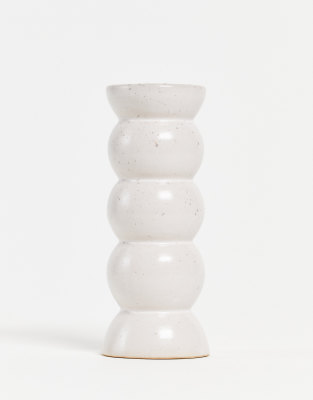 Typo candlestick holder in white speckle