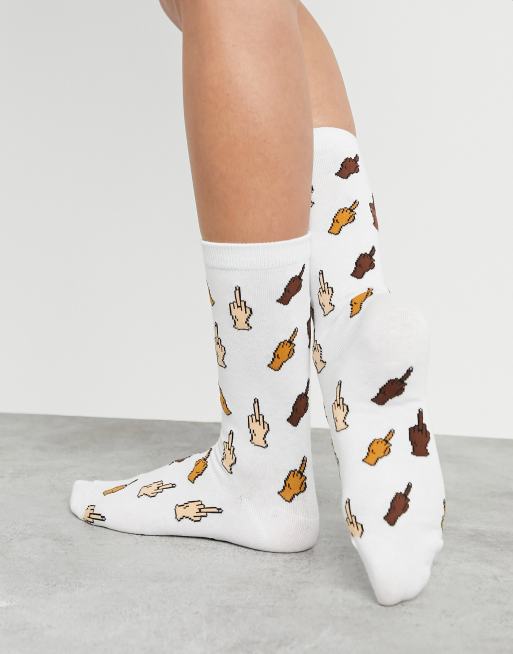 Typo - Chaussettes à motif doigt d'honneur - Blanc, 2 de 4