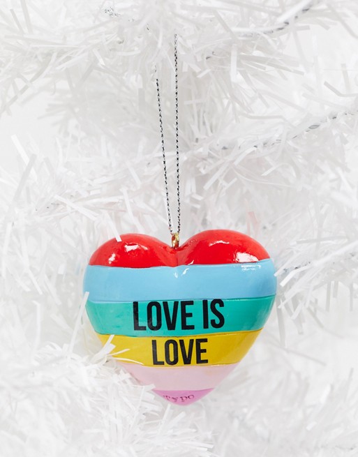 Typo Christmas decoration heart shape with rainbow love is love slogan