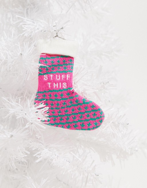 Typo Christmas decoration knitted stocking with slogan stocking