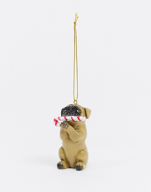 Typo Christmas decoration pug with candy cane