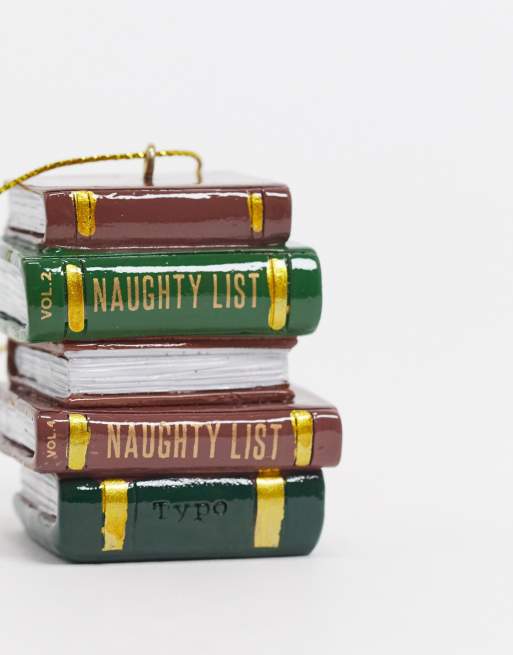 Typo Christmas decorations naughty list book pile | ASOS