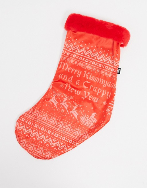 Typo Christmas stocking fairisle printed in red