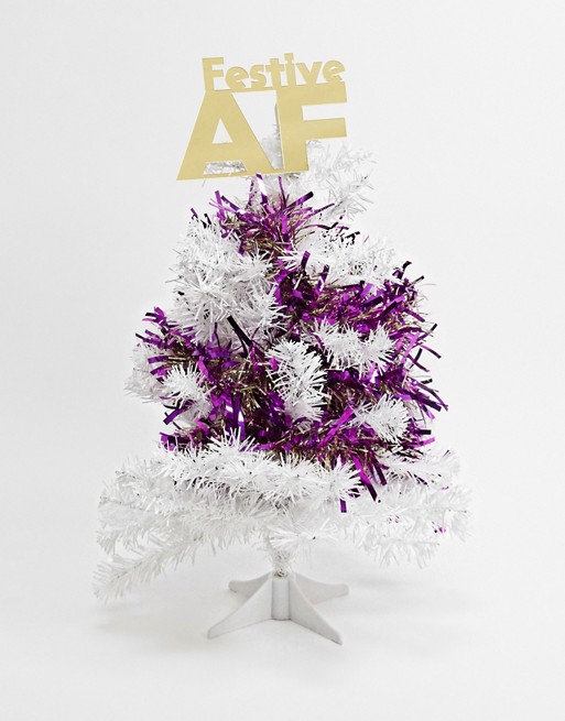 Typo Christmas tree topper with slogan 'festive AF'