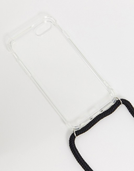Typo cross body phone case in clear with black strap for iphone 6/7/8