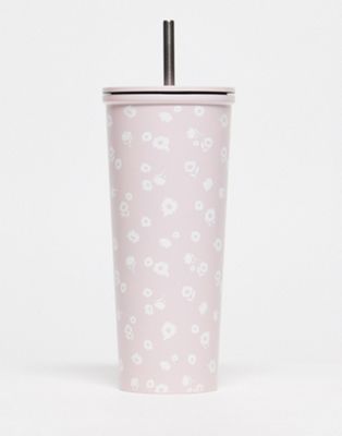 Typo ditsy flower metal smoothie cup in PINK