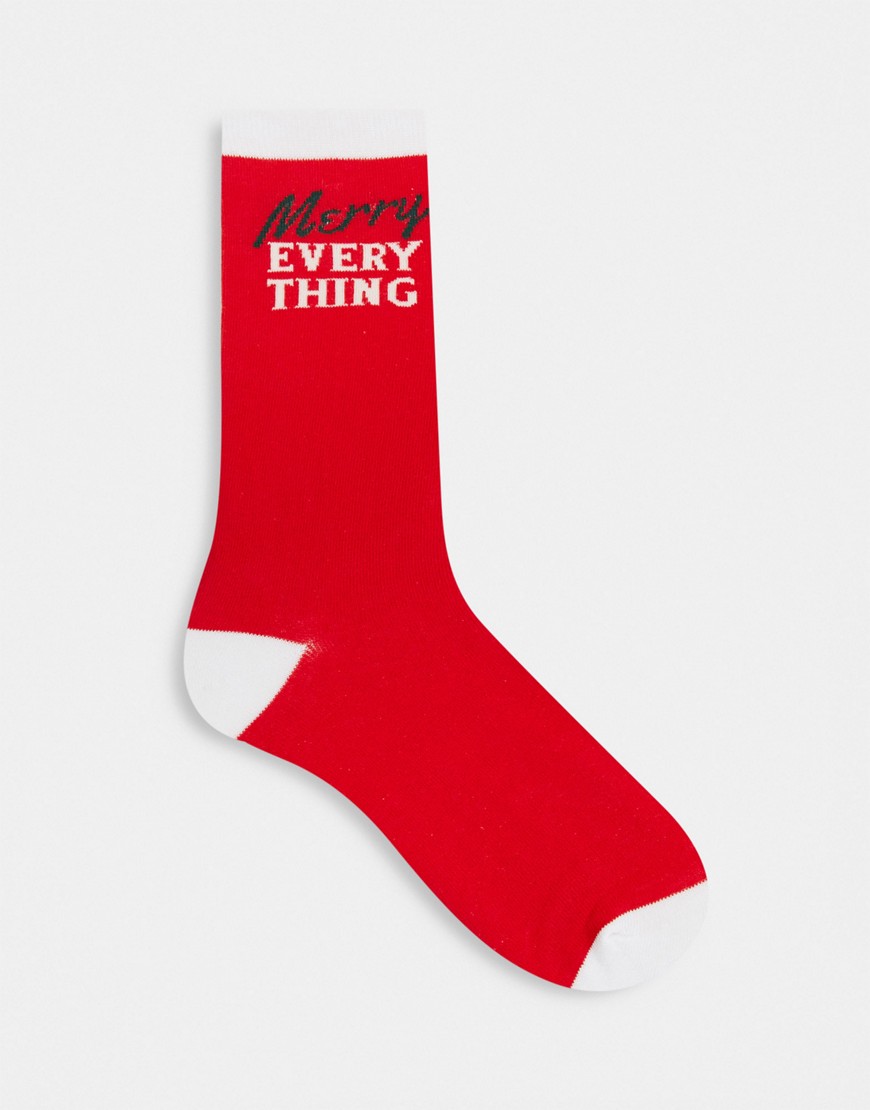 Typo Exclusive Christmas socks with Merry Every Thing slogan-Red