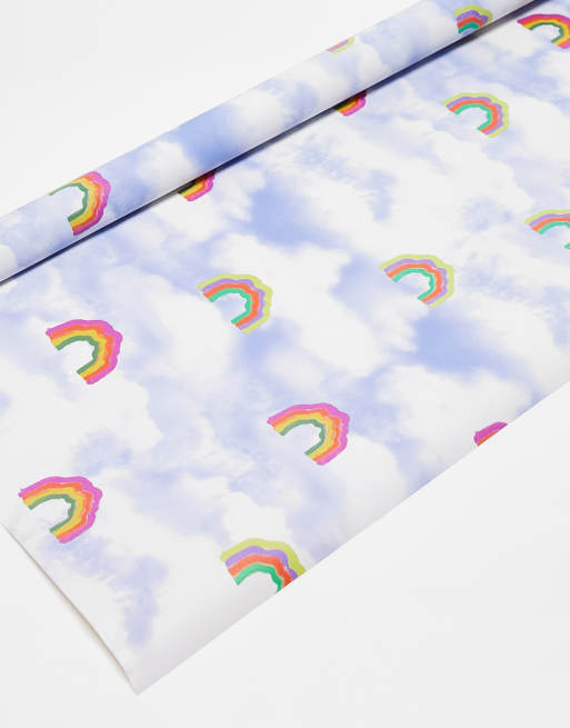 Typo – Geschenkpapierrolle in Blau mit Regenbogen-Prints, 3 m