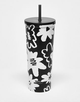 Typo glass smoothie cup in monochrome floral print