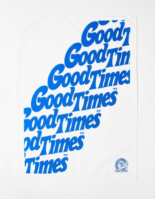Typo good times print tea towel