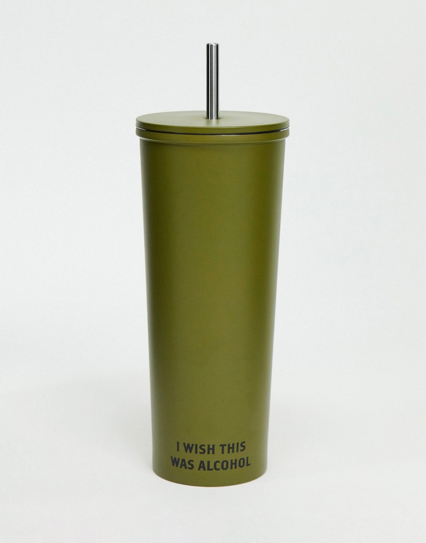 Typo –Grön mugg i metall med sugrör och texten 'I wish this was alcohol' i tryck