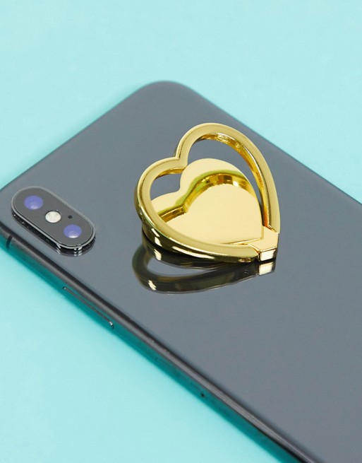 Typo heart phone ring in gold metal