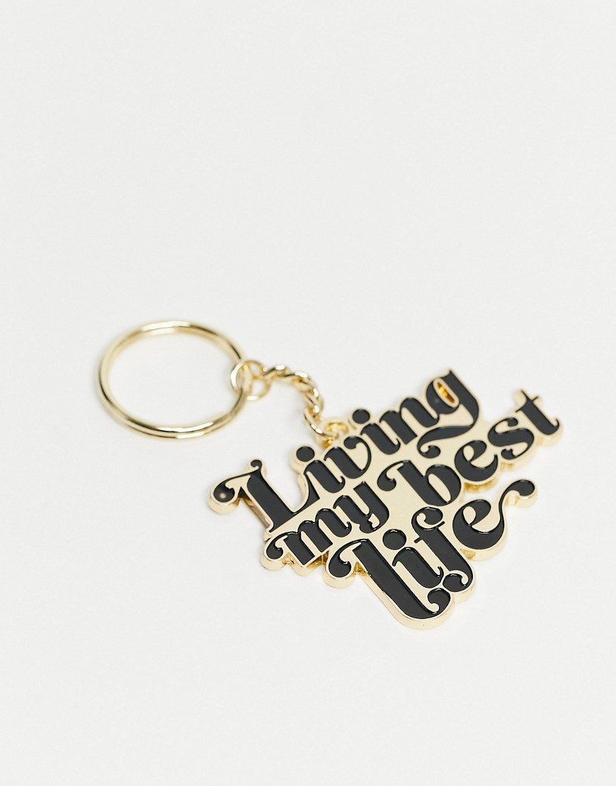 Typo key ring chain with living my best life slogan-Black