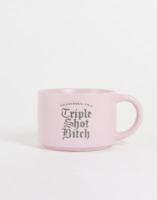 Typo large mug with 'triple shot' slogan in pink