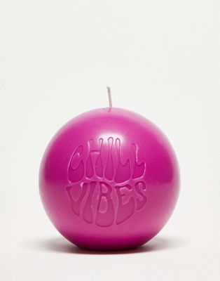 Typo large sculptural candle with 'chill vibes' slogan in pink