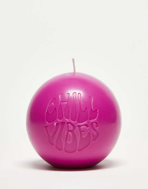 Typo large sculptural candle with 'chill vibes' slogan in pink | ASOS